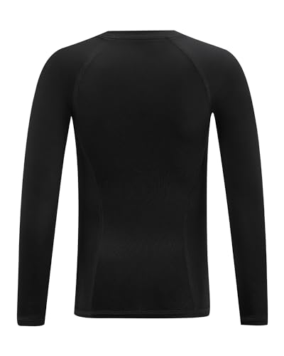 Boys Compression Shirt - Kids Long Sleeve Athletic Undershirt - Large, Black