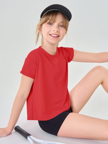 Girls Loose Athletic Crop Tops - Short Sleeve, 7-8 Years, Red