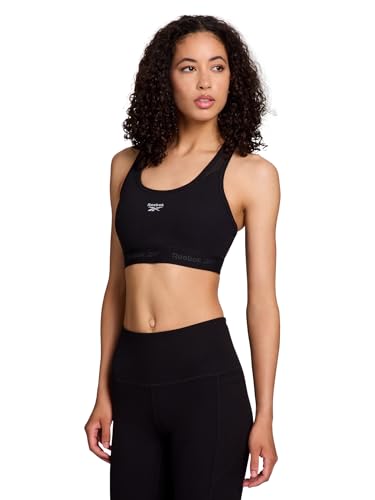 Reebok Women's Medium Impact Sports Bra - Large Black with Removable Cups & Elastic Hem