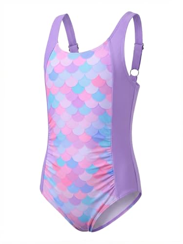 Kids One-Piece Swimsuit with Adjustable Straps - Light Purple, 7-8 Years