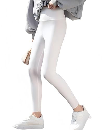 Girls High Waist Athletic Leggings - Yoga Dance Running Tights - Size 9 White