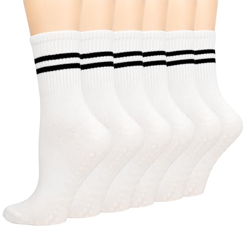 Non-Slip Pilates Socks with Grips for Women - White 3 Pack