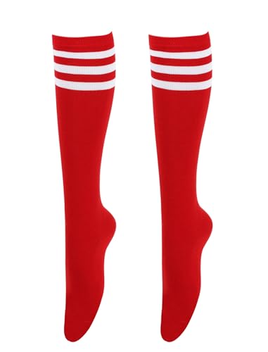 Knee High Athletic Socks - Red & White Triple Stripe - 1 Pair