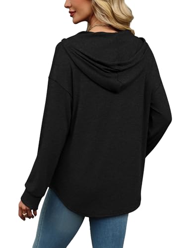 Sampeel Women's Oversized Black V-Neck Hoodie XL Fall Fashion Sweatshirt