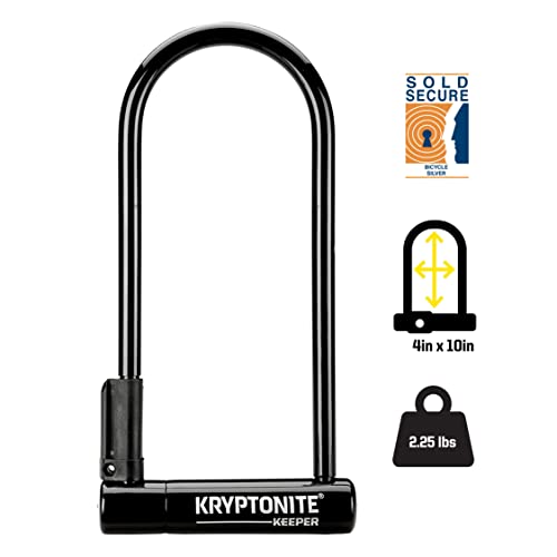 Kryptonite Keeper Bike U-Lock 4" x 10" Long Shackle, Anti-Theft Security, Mounting Bracket Included