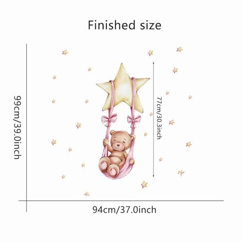Cute Sleeping Baby Bear and Stars Wall Stickers, sacinora Cartoon Animals DIY Wall Decals Removable Vinyl Peel and Stick for Kids Baby Boy Girl Nursery Bedroom Playroom Toddler Room Art Decorations