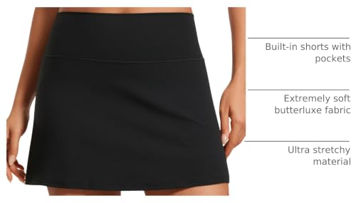 High Waisted Tennis Skirt with Built-in Shorts and Pockets - Soft A-Line Mini Skort for Women