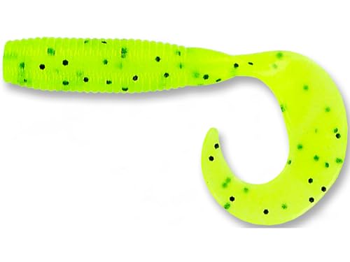 Single Tail Grub Fishing Lure - Chartreuse w/ Large Black Flake - 20 Pack