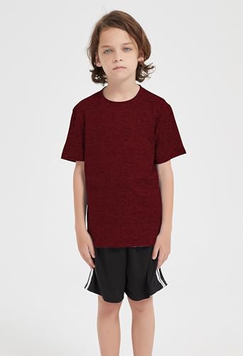Quick Dry Boys' T-Shirt - Moisture Wicking Athletic Tee - Dark Red, 12-14 Years