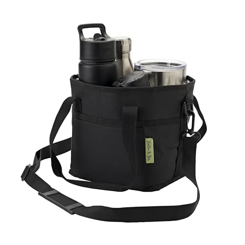NoNa & Bee 4-Water Bottle Holder with Strap (Black) – 4 Compartment Insulated Carrier