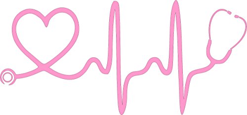 Pink Heart Stethoscope Vinyl Decal - 8" x 3.75" Bumper Sticker