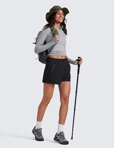 CRZ YOGA High Waisted Cargo Hiking Shorts 3" - Water-Resistant, Breathable, Quick Dry, Black, Medium