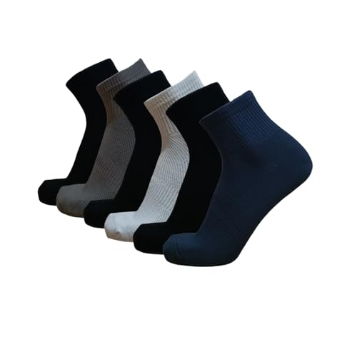 Men's Spring & Summer Socks 6 Pairs - Casual, Breathable, Deodorant - Black-White-Dark Grey-Dark Blue, MapleLeafSwallow