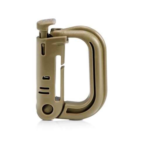 Tactical Locking D Ring Carabiner Clips - 6 Pack Light Khaki