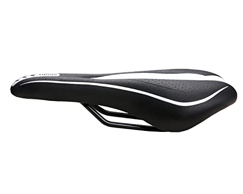 Bike Saddle Seat with Center Hole, Thick Padding - Black/White, Comfort for MTB & Road Bikes