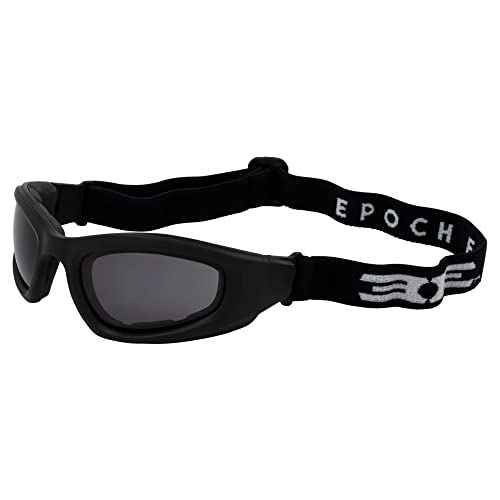 Epoch Eyewear Padded Motorcycle Riding Goggles Black Frame Smoke Lens Adjustable Strap ANSI z87.1 Safety Rated