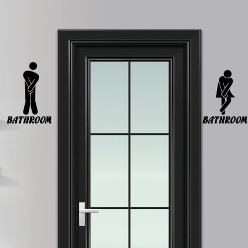 Bathroom Door Signs Wall stickers,Funny Restroom Sign Sticker, Cute Men and Women Bathroom Signs PVC Stickers, Small Bathroom Decorative Signage£¬Mens and Womens Bathroom Sign for Business (Black)