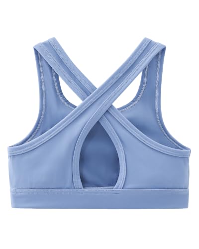 Girls Crossback Sports Bra - Athletic Training Crop Top, Blue, 11-12 Years