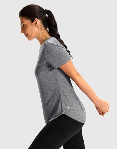 Lightweight Women's Workout Shirt - Bum-Covering Short Sleeve - Large Grey