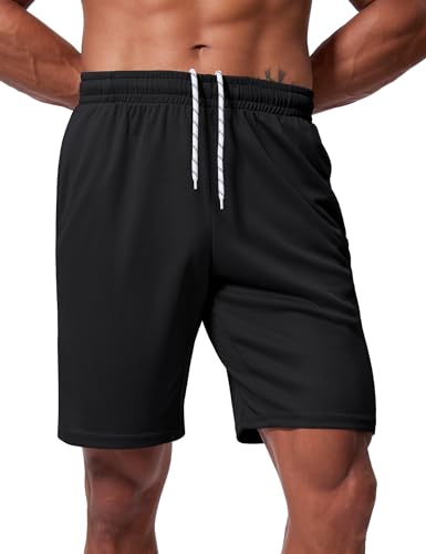 Men's 9 Inch Inseam Athletic Shorts - Quick Dry Basketball Shorts - XX-Large - Black