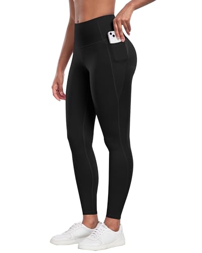 High Waisted Tummy Control Leggings with Pockets - Large Black
