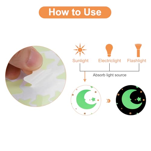 uxcell Glow in The Dark Dot Stickers, Glow Dot Wall Decals, Glowing Dot Decal Decoration for Ceiling and Wall, 522 Dots in 3 Sizes, Fluorescent Green