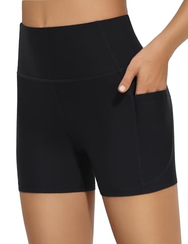 Bonneuitbebe Women's High Waisted Swim Shorts Black Medium - Bathing Suit Bottoms Boyshorts