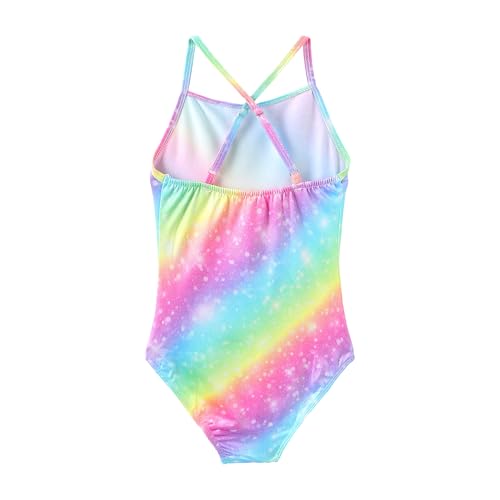 Girls Sparkle One Piece Swimsuit - Adjustable Strap, Rainbow-Pink, 5-6 Years