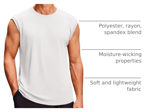 Men's Sleeveless Tank Top - Casual Workout Gym Shirt - XX-Large White