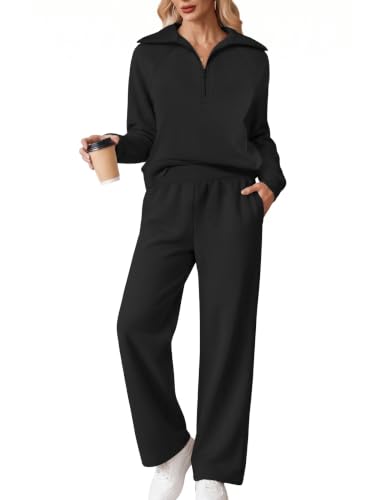 Sampeel Women's Medium Black Cozy Two-Piece Sweat Set Lounge Clothing