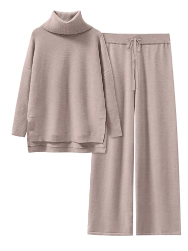 ANRABESS Women's Oversized Turtleneck Sweater Set Large Camel