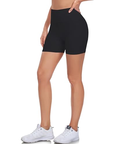 Girls High Waisted Bike Shorts - 5" Spandex Gymnastics - Large/X-Large Black