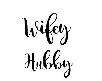Wifey & Hubby Vinyl Sticker - Waterproof Cartoon Decal for Surfaces