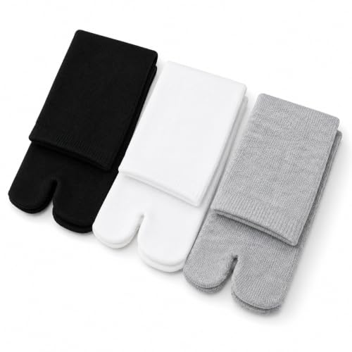 Tabi Socks - 3 Pairs Soft Cotton Split Toe Crew Socks