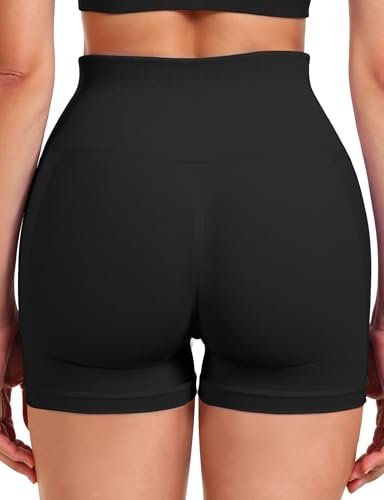 High Waisted Seamless Scrunch Butt Shorts - Large, Black