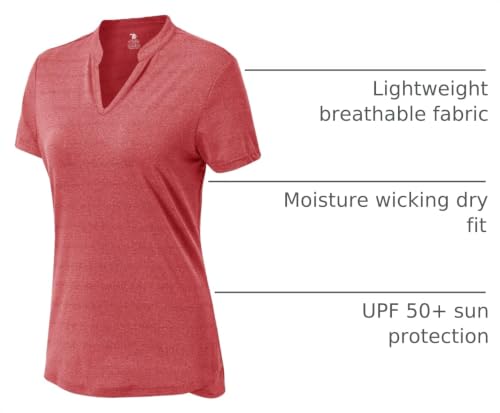 YSENTO Women's Short Sleeve V-Neck Golf Polo Shirt - Dry Fit Collared Top