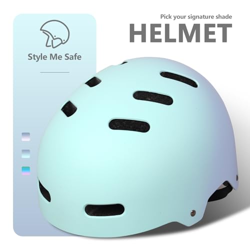 OUWOER Gradient Cyan Blue Bicycle & Skateboard Helmet, Medium 55-58cm
