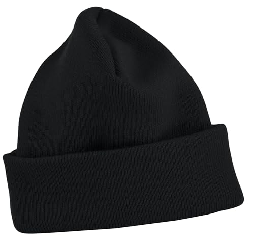Thick Thermal Knit Beanie - Cuffed Skull Cap for Men & Women - One Size / Black