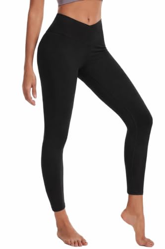 High Waisted Crossover Yoga Pants Leggings - Medium Black
