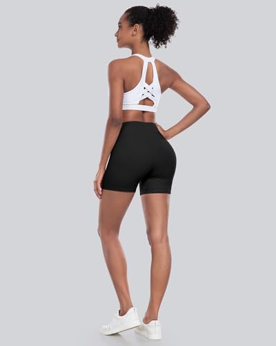 High Waisted Biker Yoga Shorts for Women - Medium - Black