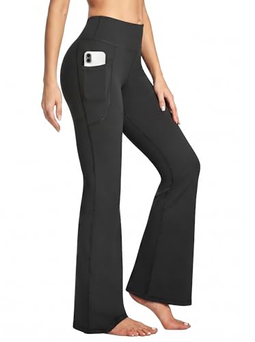 Heathyoga Flare Yoga Pants Women with Pockets - Bootcut Style, 3X-Large Black