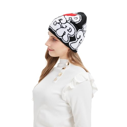 Y2K Beanie Hat - Knitted Winter Cap with Love Design - White