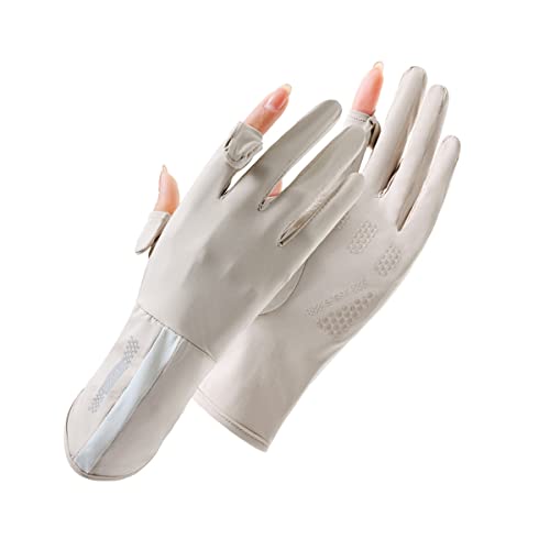 UV Protection Gloves for Women - Full Finger Beige Sun Gloves