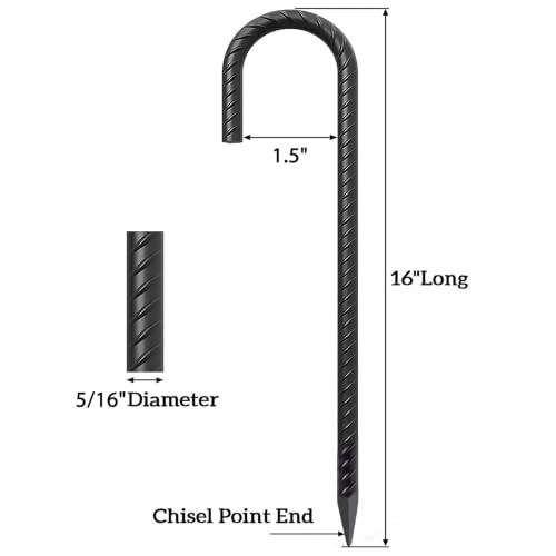 VVOKGO Heavy Duty 16 Inch Rebar Stakes J Hook 16 Pcs Black Coated for Fencing & Outdoor Use