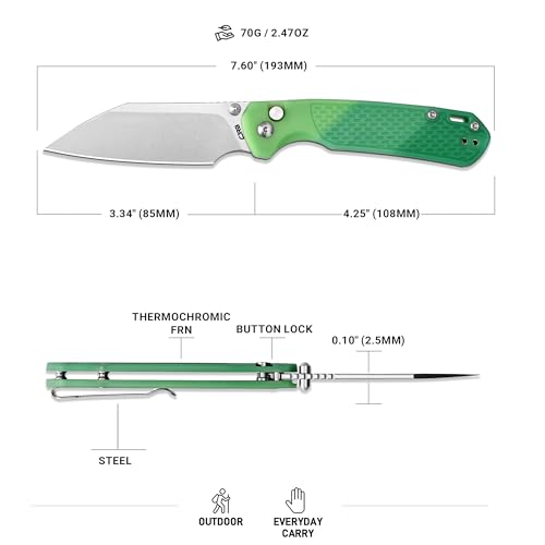 CJRB Pyrite-Light EDC Knife with AR-RPM9 Steel Blade & Thermochromic Green FRN Handle