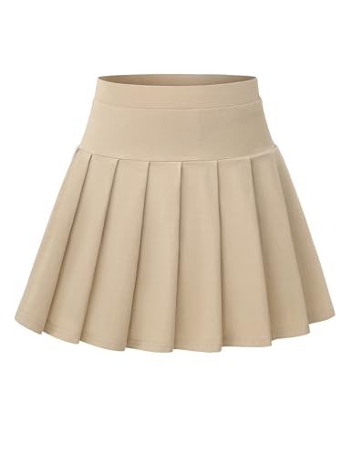 NUMYEAN Girls Uniform Skirt with Built-in Shorts & Pockets - Khaki, 6-7 Years
