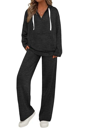 PRETTYGARDEN Large Grey Two Piece Hoodie Sweatsuit for Women