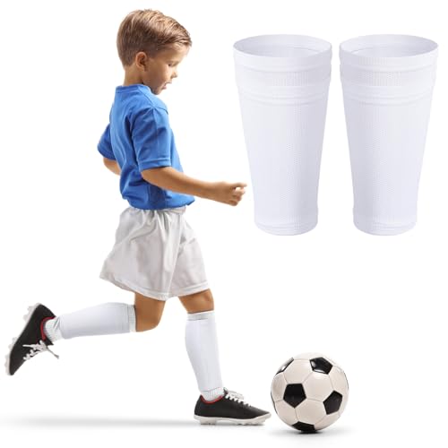 Compression Soccer Shin Guard Sleeves with Pocket - White, Small
