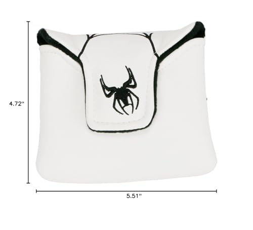 White with Black Spider Embroidery Golf Putter Cover Magnetic Square Mallet Golf Club Headcover