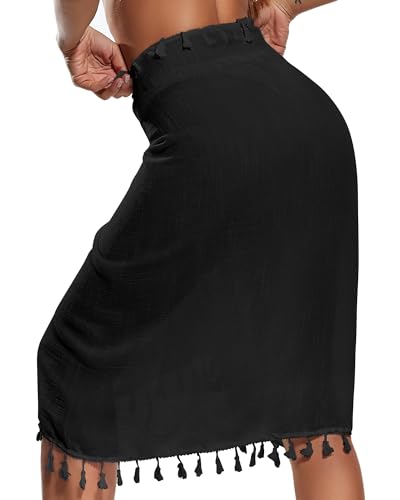 Beach Sarong Cover Up for Women - Black Short, One Size